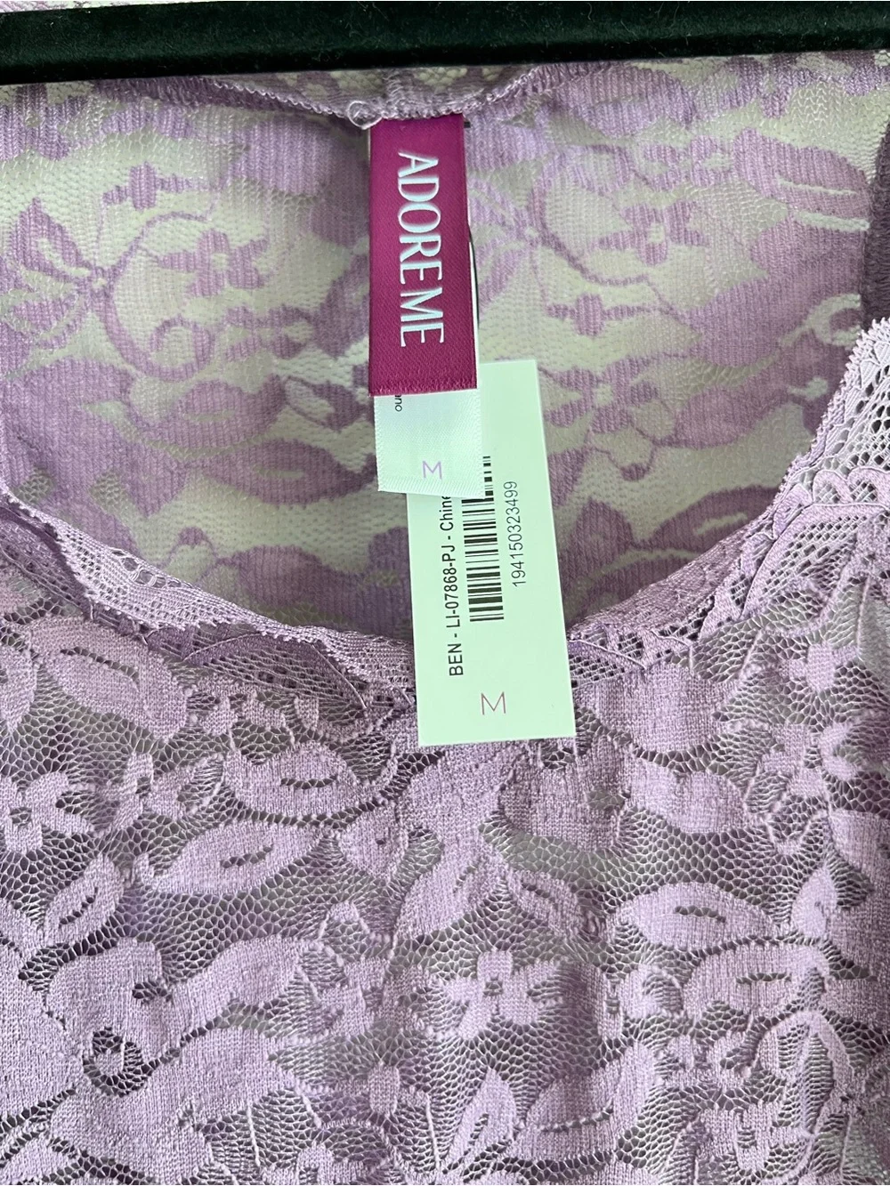 NWT Adore Me purple lace Roanne sheer tank and boyshort pajama set medium